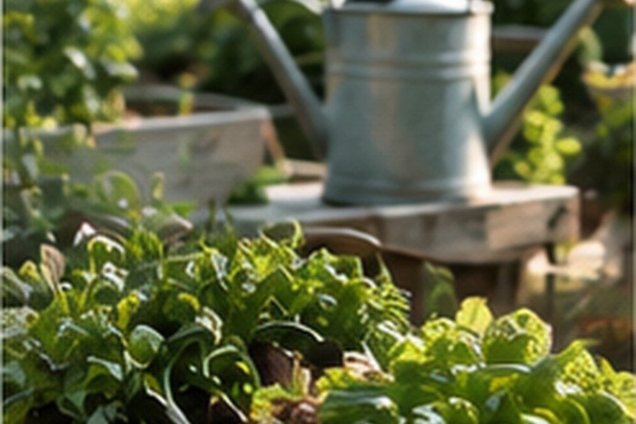 Fresh herbs growing in baskets at home